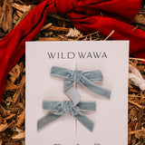 Velvet Bow Clip Set - Aegean Blue