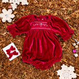 Velvet Smock Romper - Burgundy