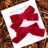 Velvet Bow Clip Set - Burgundy