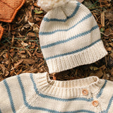 Knitted Beanie - Blue/Oat Stripe