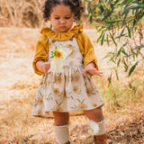 Heart Pocket Overall Dress - Sunflower Field
