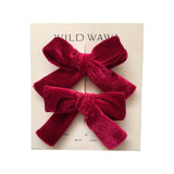 Velvet Bow Clip Set - Burgundy