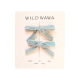 Velvet Bow Clip Set - Aegean Blue