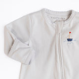 Pima Embroidered Footie in Blue Boat