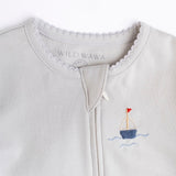 Pima Embroidered Footless Sleeper in Blue Boat
