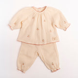 Gauze Two Piece Set in Embroidered Cherries