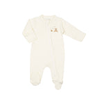 Pima Embroidered Footie in Pearl Honey Bear