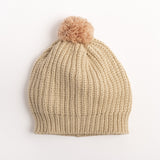 Knitted Beanie in Ecru / Dusty Pink
