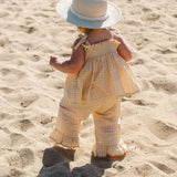 Ruffle Pant Set in Yellow Gingham/Strawberry