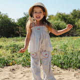 Ruffle Pant Set in Blue Gingham/Cherry