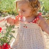 Embroidered Smock Set in Red Dot/Cherry
