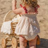 Embroidered Smock Set in Red Dot/Cherry