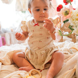 Pointelle Skirt Onesie in Cherries