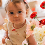 Pointelle Skirt Onesie in Cherries