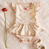 Pointelle Skirt Onesie in Cherries