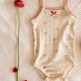 Pointelle Strap Onesie in Cherries