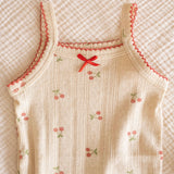 Pointelle Strap Onesie in Cherries