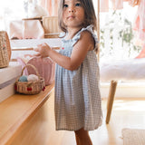 Smock Flutter Dress in Blue Gingham/Cherry