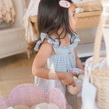 Smock Flutter Dress in Blue Gingham/Cherry