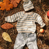 Stripe Crew Neck Sweater - Blue/Oat Stripe