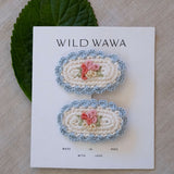 Crochet Clip Set- Ivory/Blue