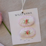 Crochet Clip Set- Ivory/Pink