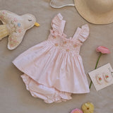 Embroidered Flutter Set in Pink