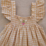 Smock Flutter Dress in Yellow Gingham/Strawberry