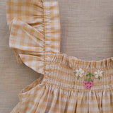 Smock Flutter Dress in Yellow Gingham/Strawberry