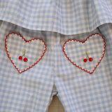 Ruffle Pant Set in Blue Gingham/Cherry