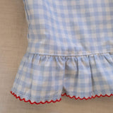 Ruffle Pant Set in Blue Gingham/Cherry