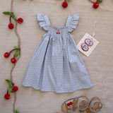 Smock Flutter Dress in Blue Gingham/Cherry