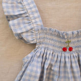 Smock Flutter Dress in Blue Gingham/Cherry