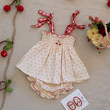 Embroidered Smock Set in Red Dot/Cherry